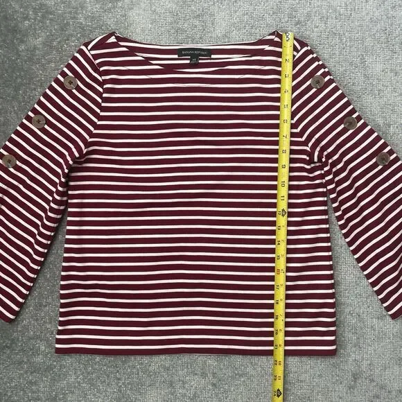 Banana Republic Shirt Womens XS Red White Striped Button Sleeves Casual Stretch - Picture 7 of 8